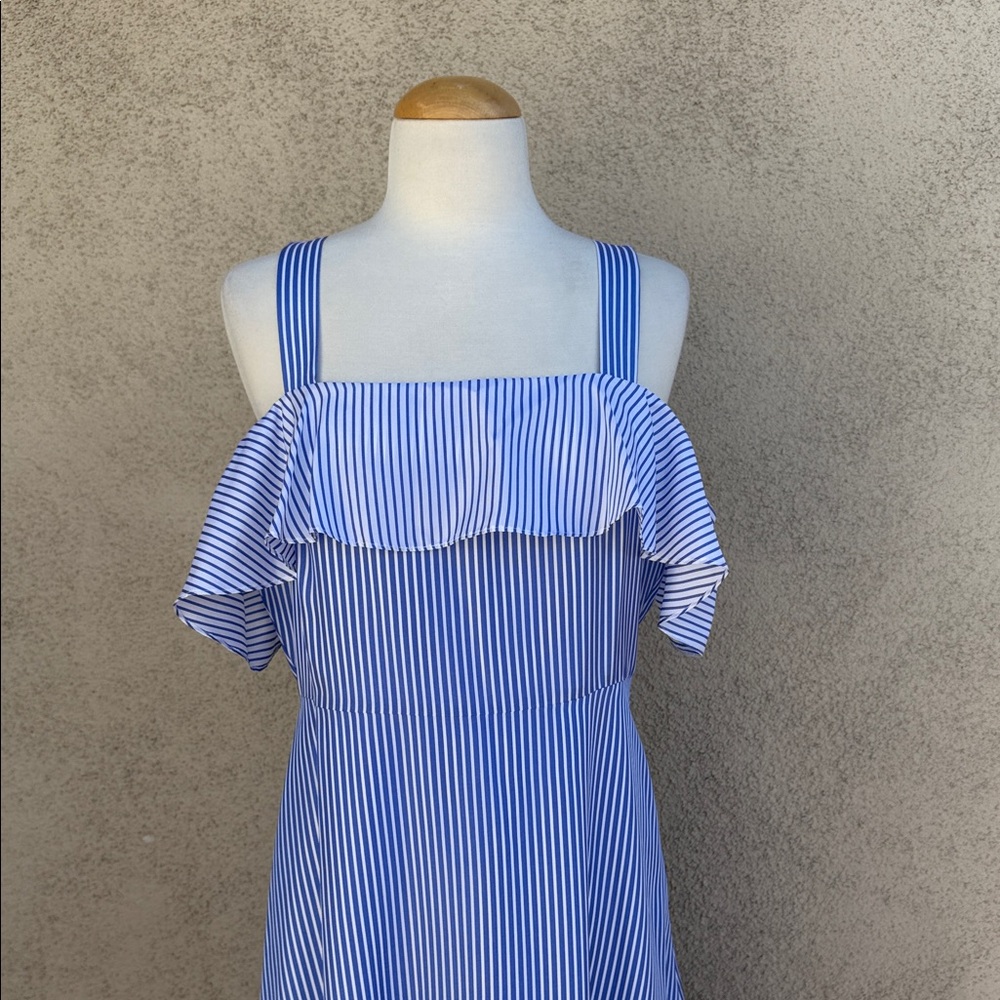 NWT J. Crew Asymmetrical Blue and White Striped Dress - Picture 3 of 9
